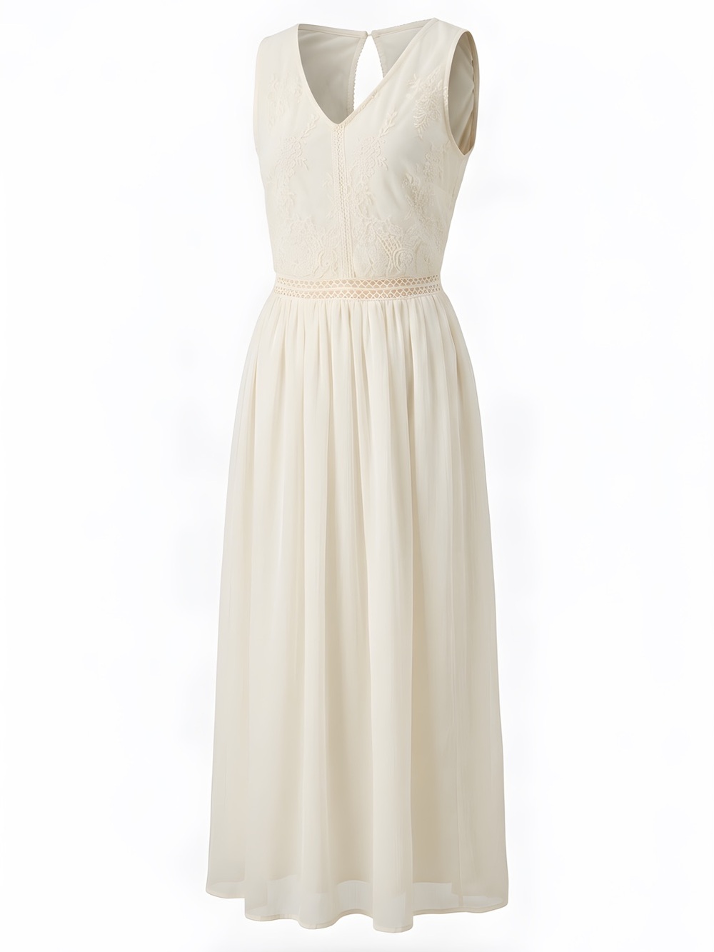 Atmosphere Cream Sleeveless Maxi Dress with Lace Waistband